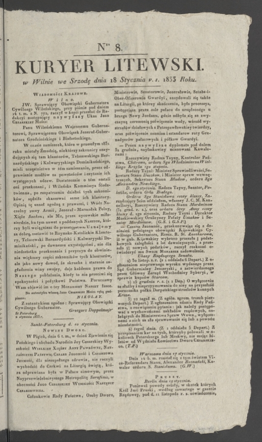Kuryer Litewski. 1833, numer&nbsp;8