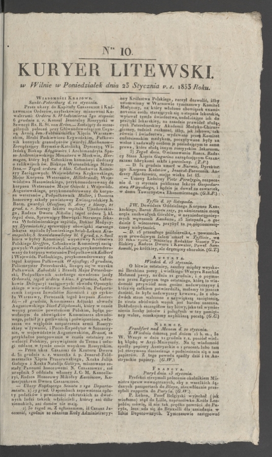 Kuryer Litewski. 1833, numer&nbsp;10