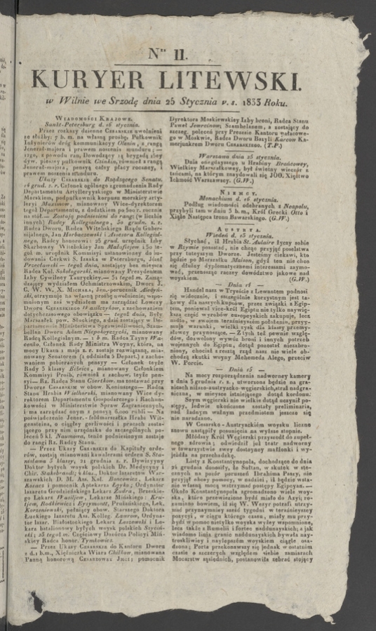 Kuryer Litewski. 1833, numer&nbsp;11
