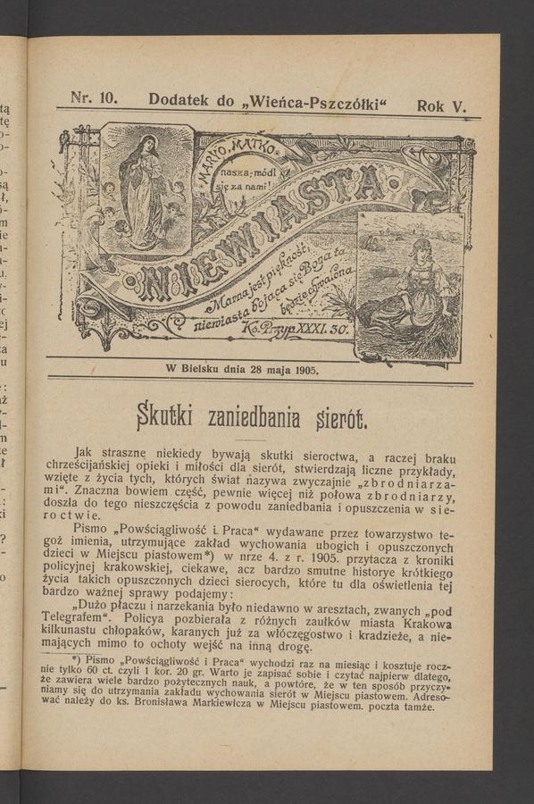 Niewiasta : dodatek do&nbsp;&bdquo;Wieńca-Pszcz&oacute;łki&rdquo;. Rok&nbsp;5, 1905, numer&nbsp;10
