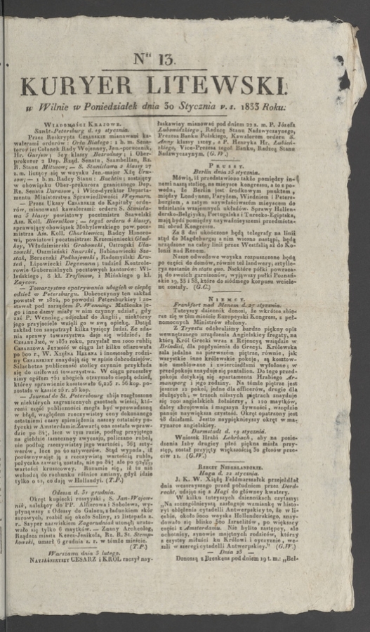 Kuryer Litewski. 1833, numer&nbsp;13