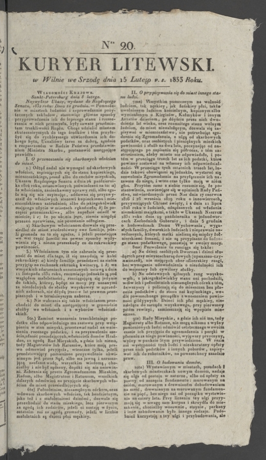 Kuryer Litewski. 1833, numer&nbsp;20
