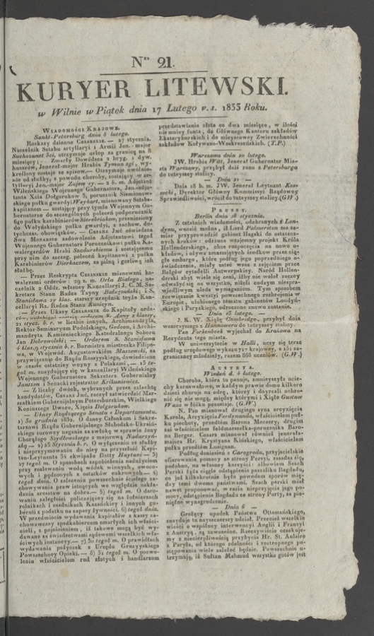 Kuryer Litewski. 1833, numer&nbsp;21