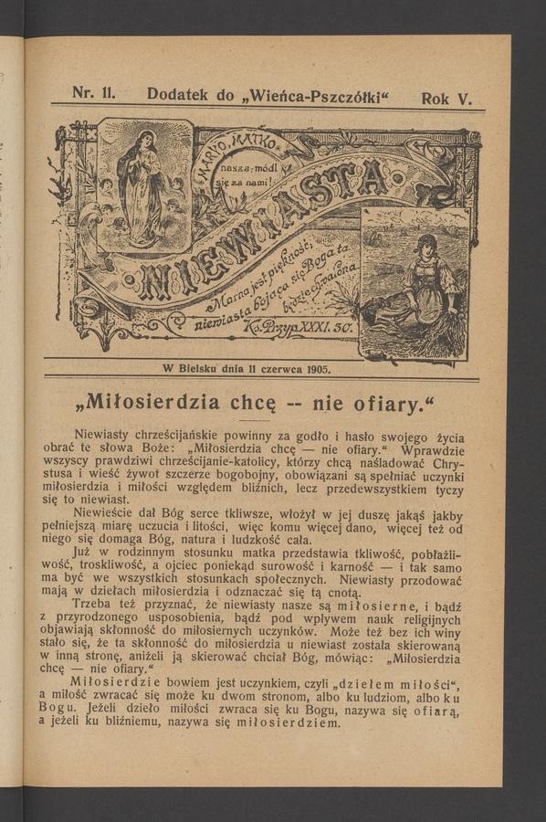 Niewiasta : dodatek do&nbsp;&bdquo;Wieńca-Pszcz&oacute;łki&rdquo;. Rok&nbsp;5, 1905, numer&nbsp;11