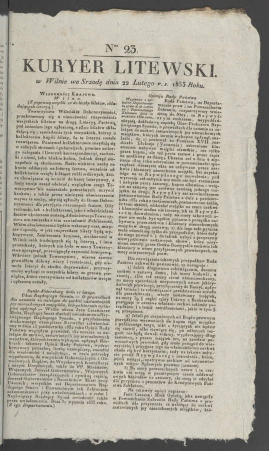 Kuryer Litewski. 1833, numer&nbsp;23
