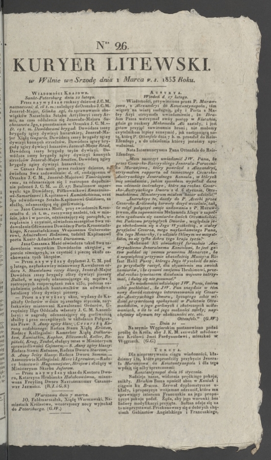 Kuryer Litewski. 1833, numer&nbsp;26