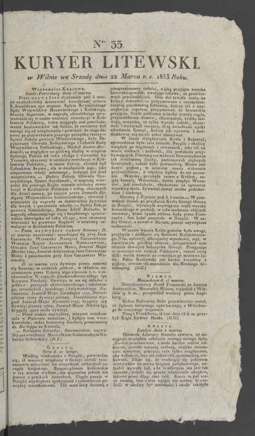 Kuryer Litewski. 1833, numer&nbsp;35