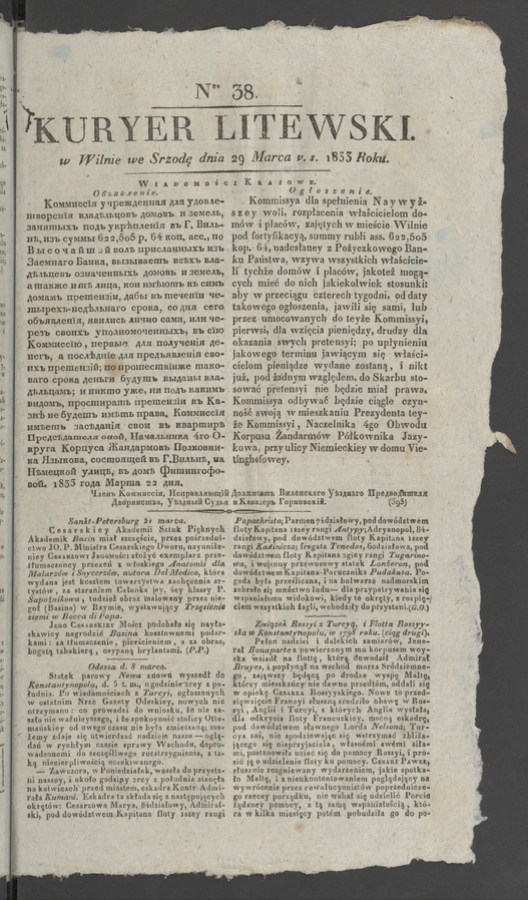 Kuryer Litewski. 1833, numer&nbsp;38