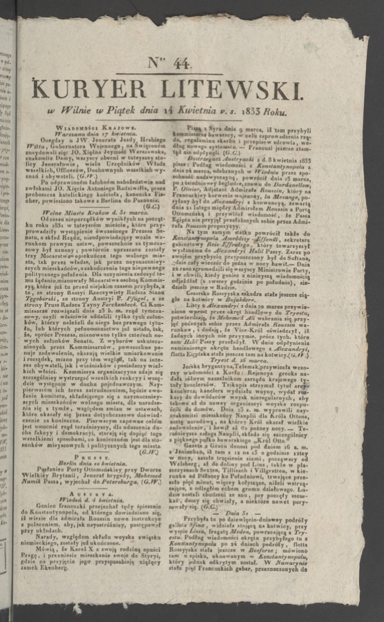 Kuryer Litewski. 1833, numer&nbsp;44
