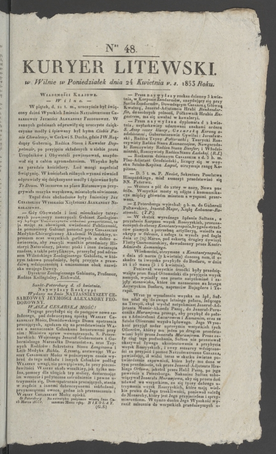 Kuryer Litewski. 1833, numer&nbsp;48