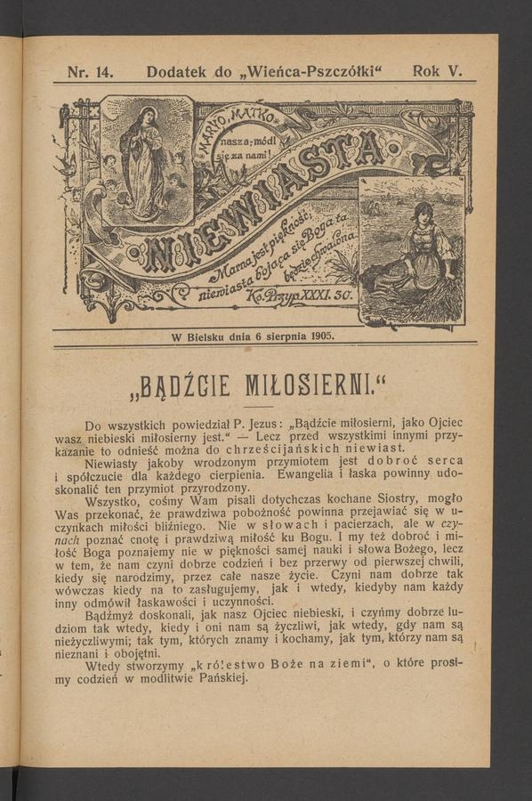 Niewiasta : dodatek do&nbsp;&bdquo;Wieńca-Pszcz&oacute;łki&rdquo;. Rok&nbsp;5, 1905, numer&nbsp;14
