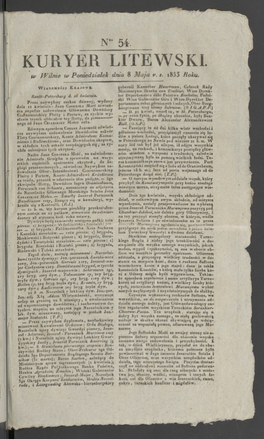 Kuryer Litewski. 1833, numer&nbsp;54