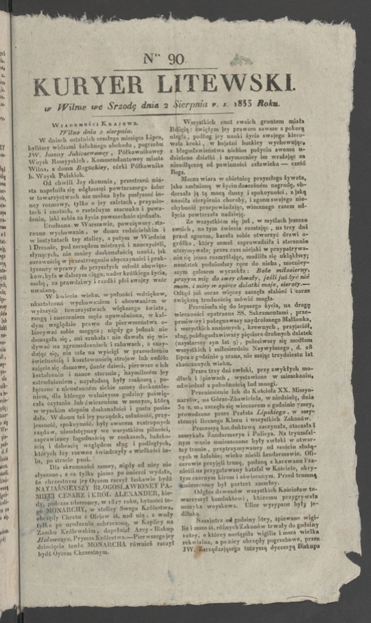 Kuryer Litewski. 1833, numer&nbsp;90