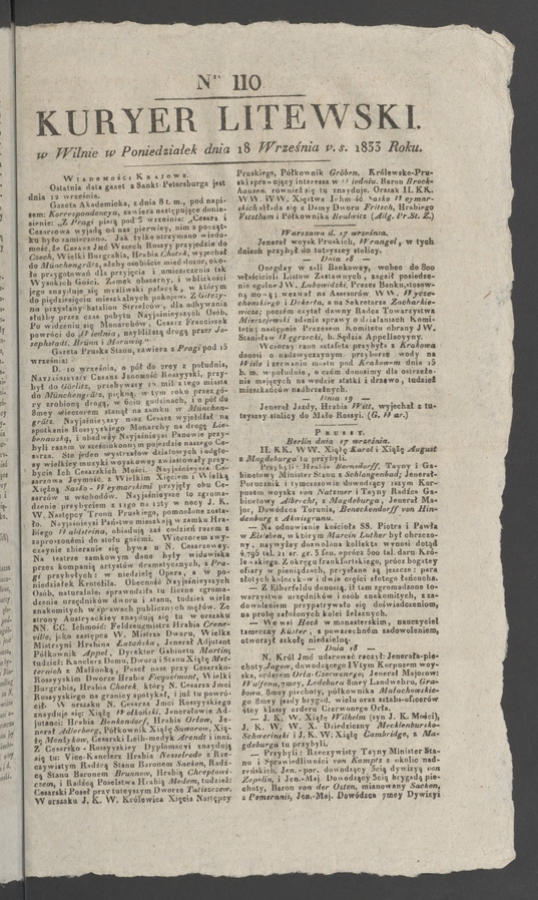 Kuryer Litewski. 1833, numer&nbsp;110