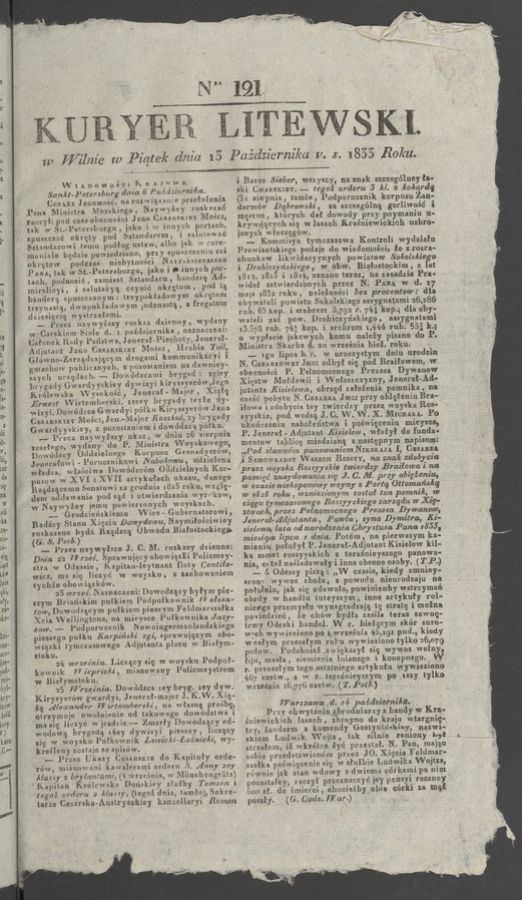 Kuryer Litewski. 1833, numer&nbsp;121