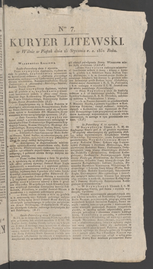 Kuryer Litewski. 1831, numer&nbsp;7