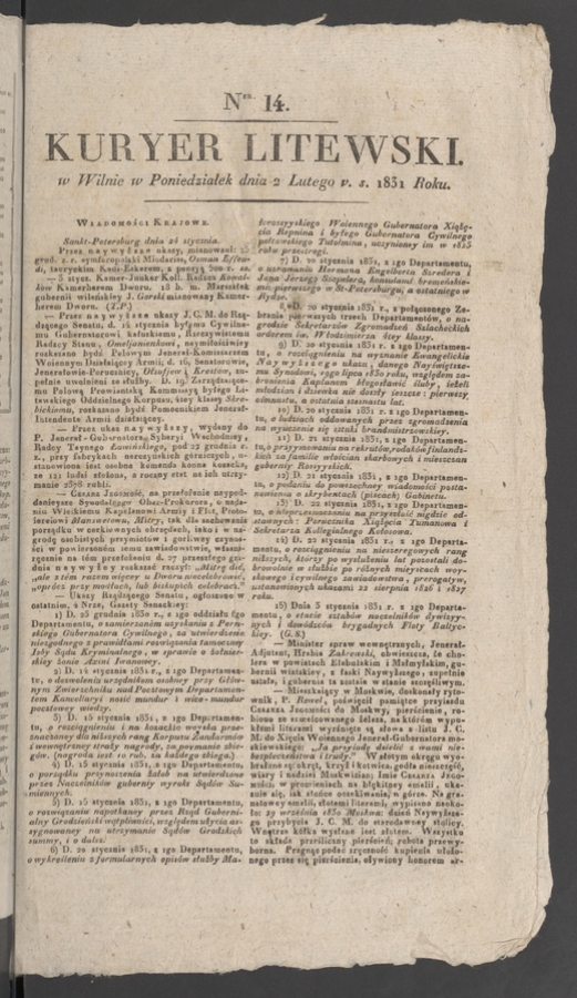 Kuryer Litewski. 1831, numer&nbsp;14