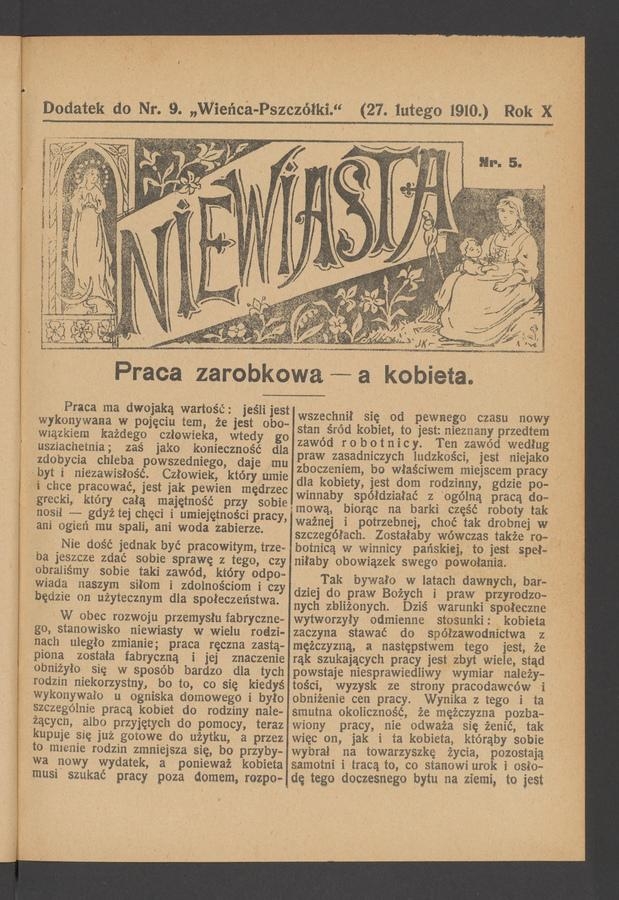 Niewiasta : dodatek do numeru 9 „Wieńca-Pszczółki”. Rok 10, 1910, numer 5