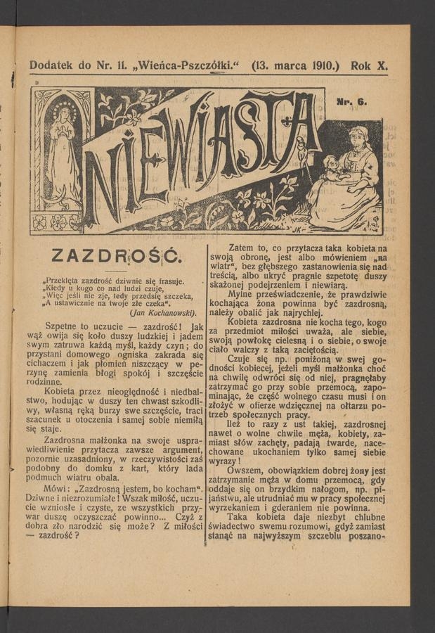 Niewiasta : dodatek do numeru 11 „Wieńca-Pszczółki”. Rok 10, 1910, numer 6