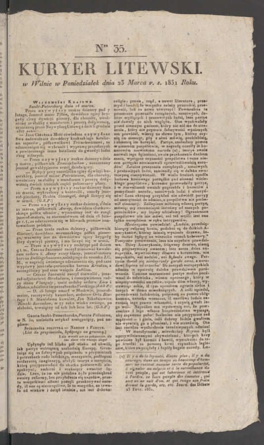 Kuryer Litewski. 1831, numer 35