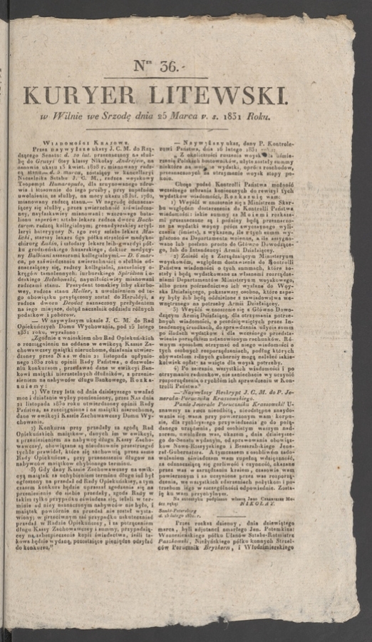 Kuryer Litewski. 1831, numer&nbsp;36