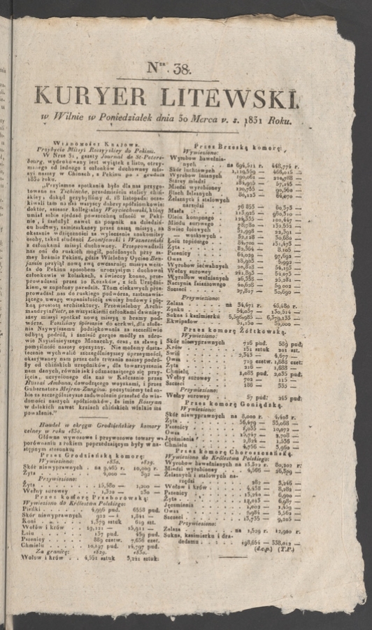 Kuryer Litewski. 1831, numer&nbsp;38