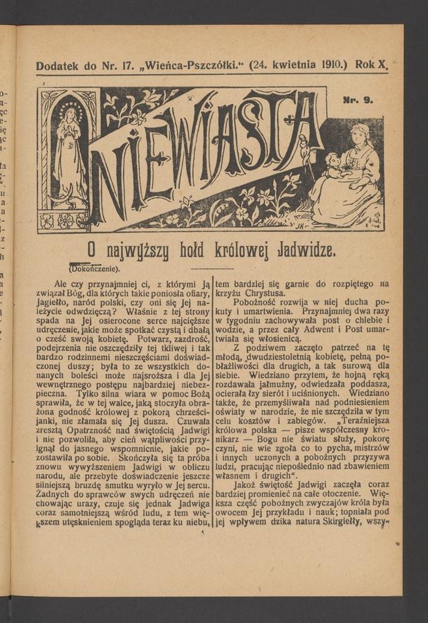 Niewiasta : dodatek do numeru 17 „Wieńca-Pszczółki”. Rok 10, 1910, numer 9