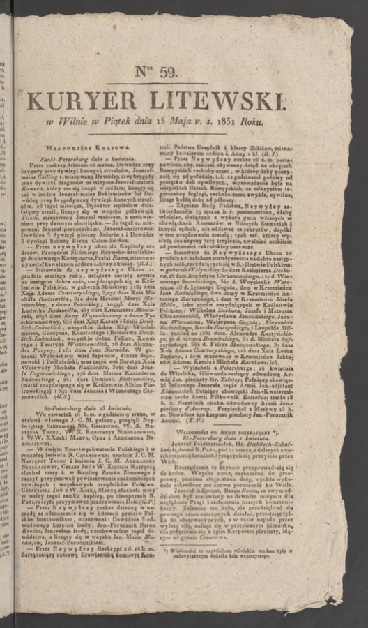 Kuryer Litewski. 1831, numer 59