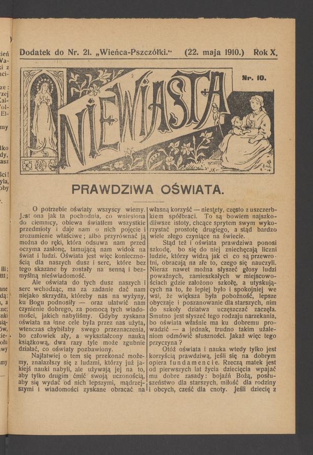 Niewiasta : dodatek do numeru 21 „Wieńca-Pszczółki”. Rok 10, 1910, numer 10