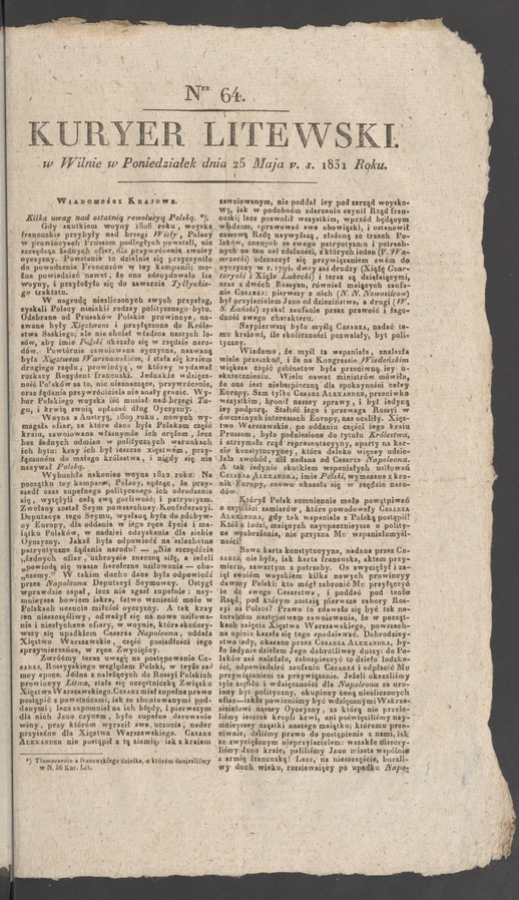 Kuryer Litewski. 1831, numer&nbsp;64