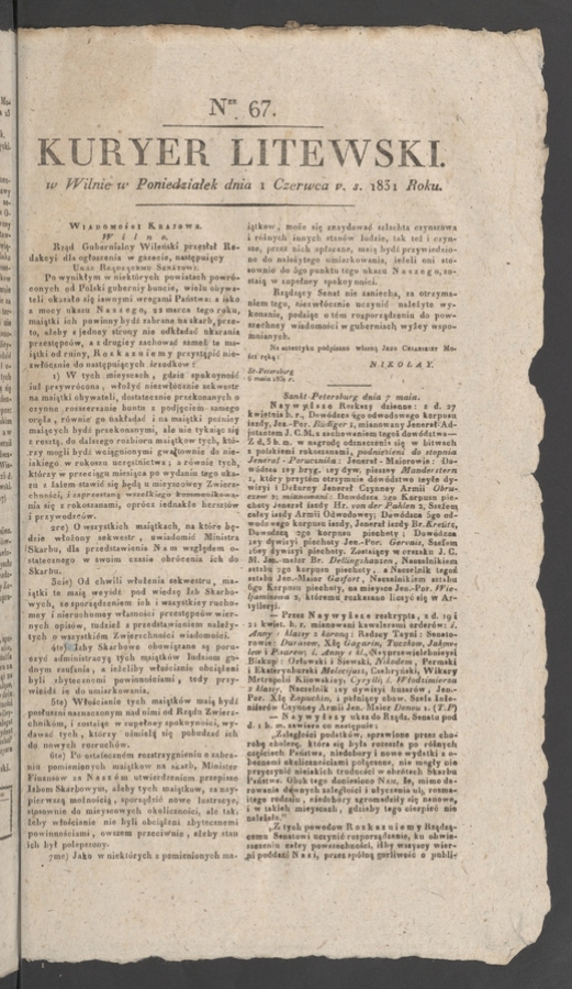 Kuryer Litewski. 1831, numer&nbsp;67