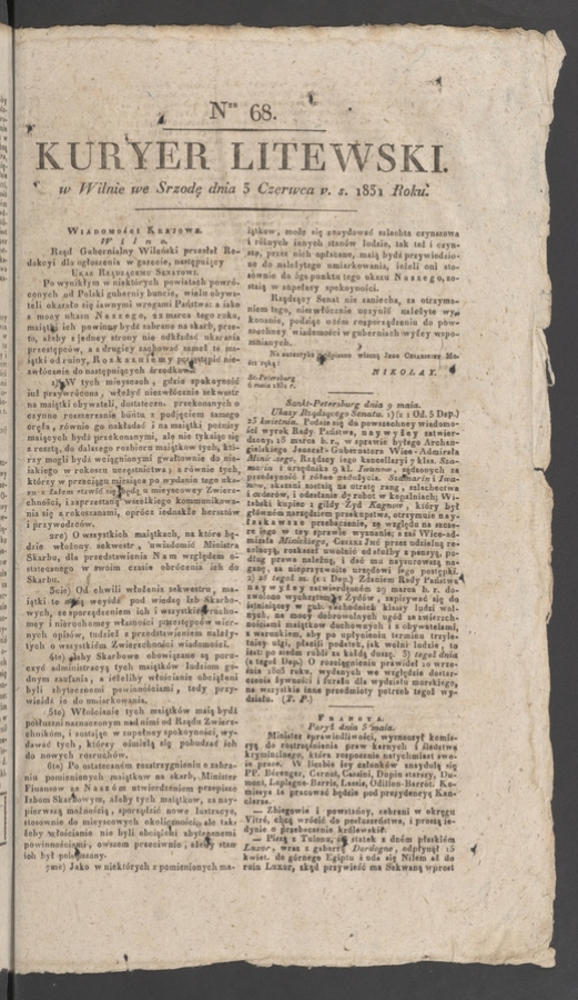 Kuryer Litewski. 1831, numer 68