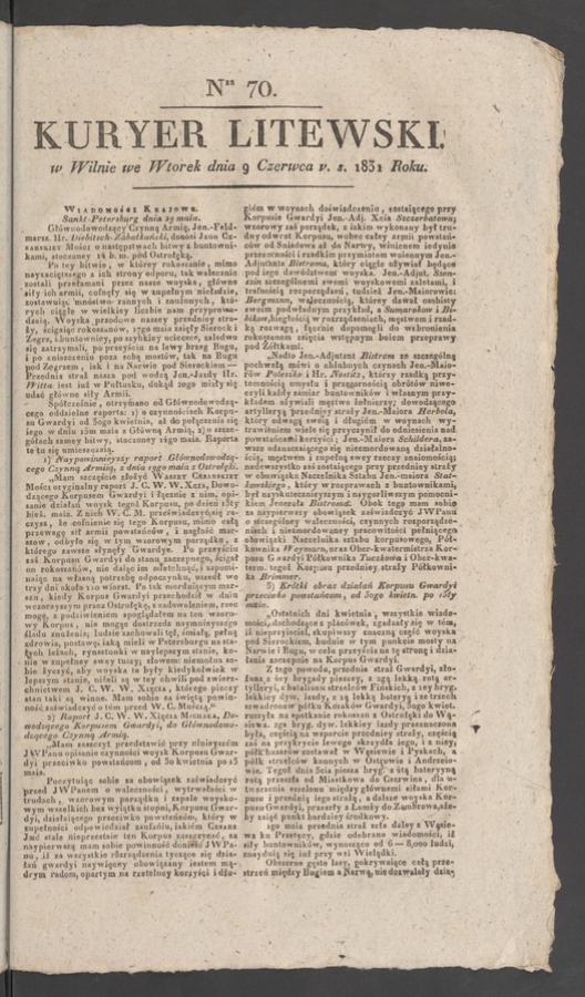 Kuryer Litewski. 1831, numer&nbsp;70
