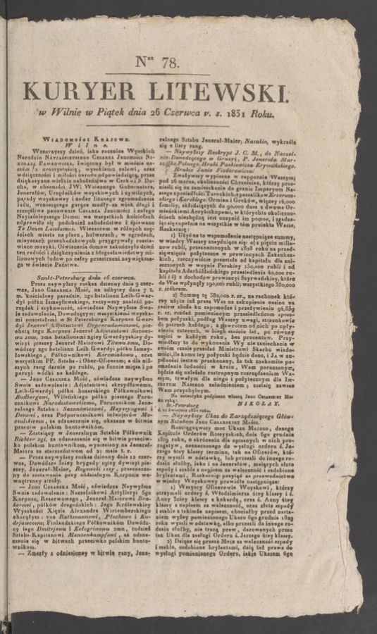 Kuryer Litewski. 1831, numer&nbsp;78