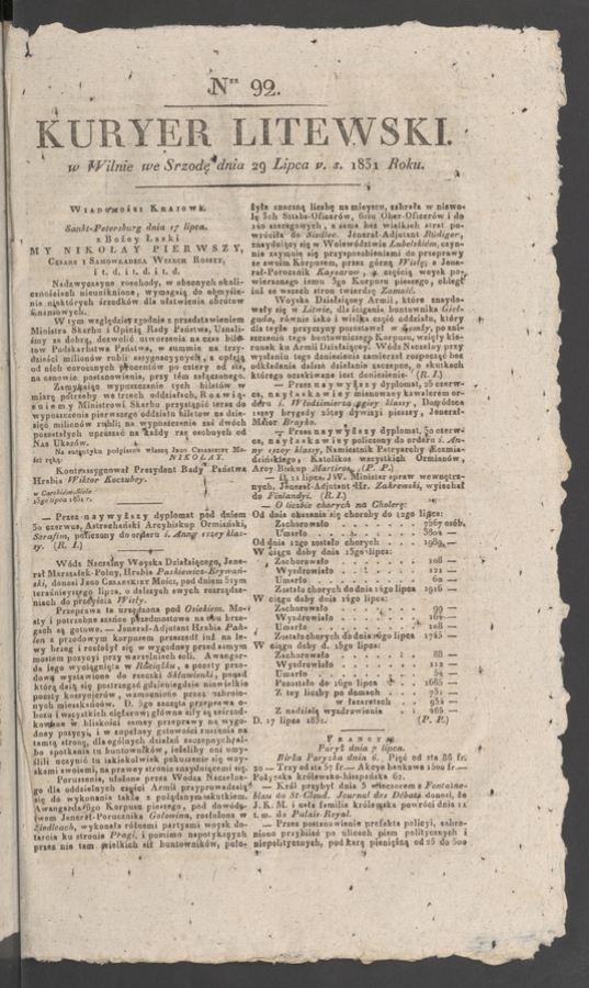 Kuryer Litewski. 1831, numer&nbsp;92