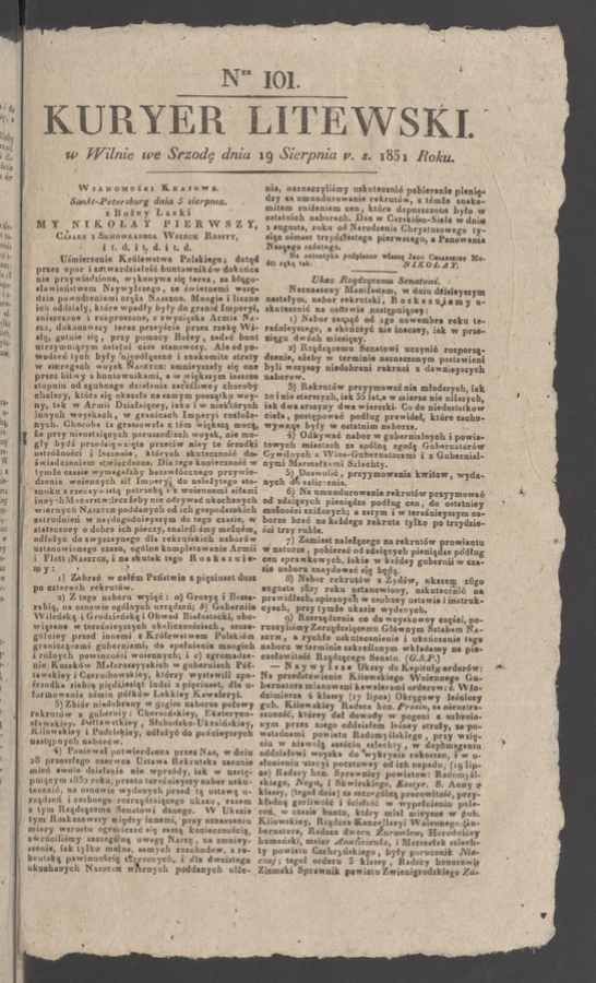 Kuryer Litewski. 1831, numer&nbsp;101