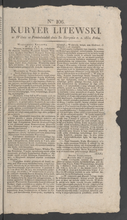 Kuryer Litewski. 1831, numer&nbsp;106