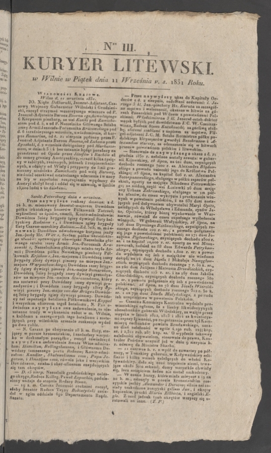 Kuryer Litewski. 1831, numer&nbsp;111