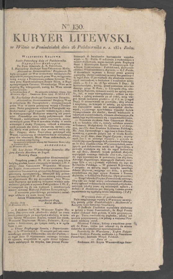 Kuryer Litewski. 1831, numer&nbsp;130