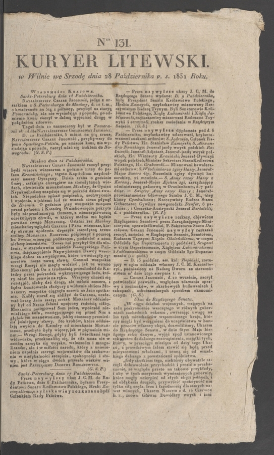 Kuryer Litewski. 1831, numer&nbsp;131