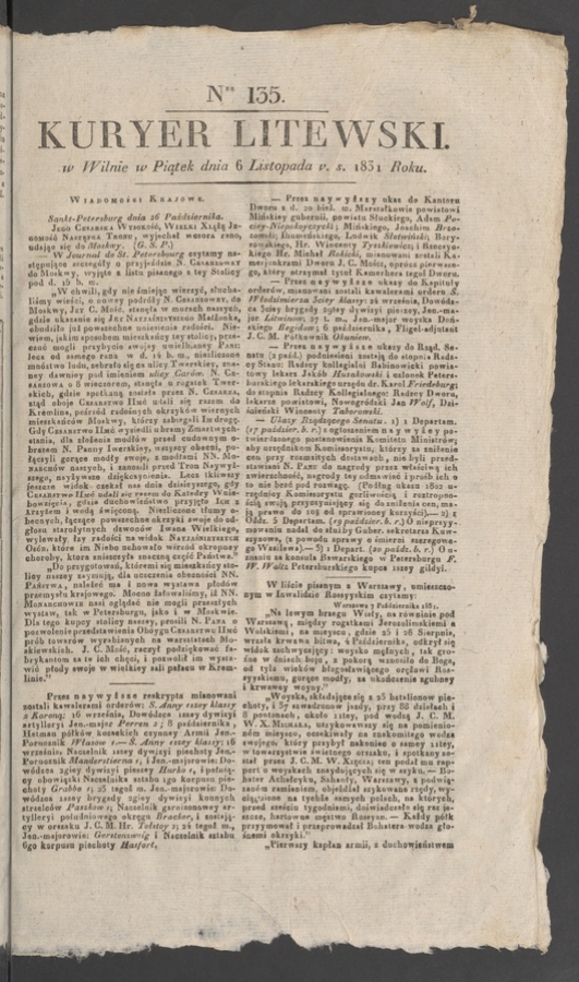 Kuryer Litewski. 1831, numer&nbsp;135