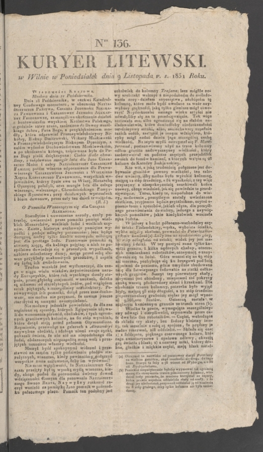 Kuryer Litewski. 1831, numer&nbsp;136