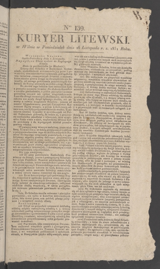 Kuryer Litewski. 1831, numer 139