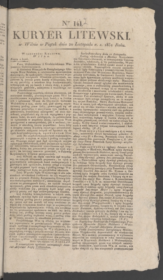 Kuryer Litewski. 1831, numer&nbsp;142