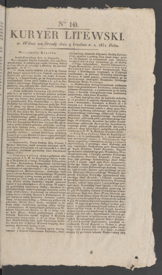 Kuryer Litewski. 1831, numer&nbsp;149