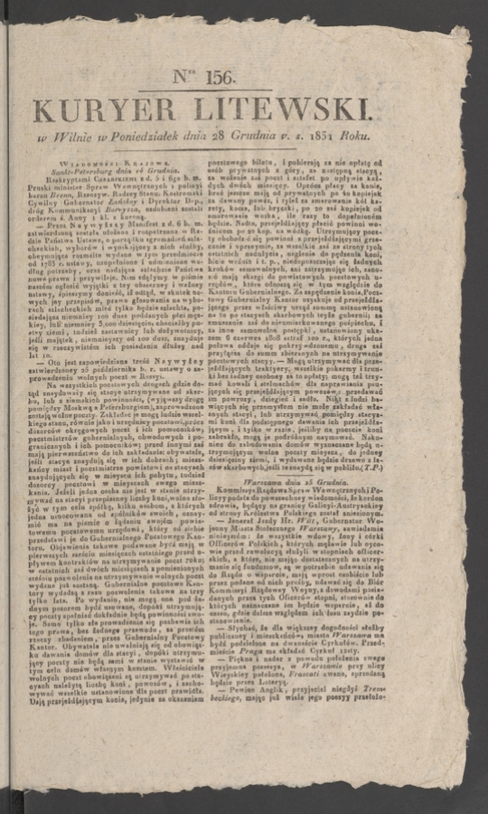 Kuryer Litewski. 1831, numer&nbsp;156