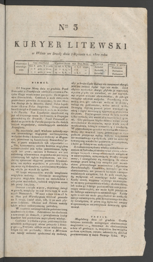 Kuryer Litewski. 1820, numer 3