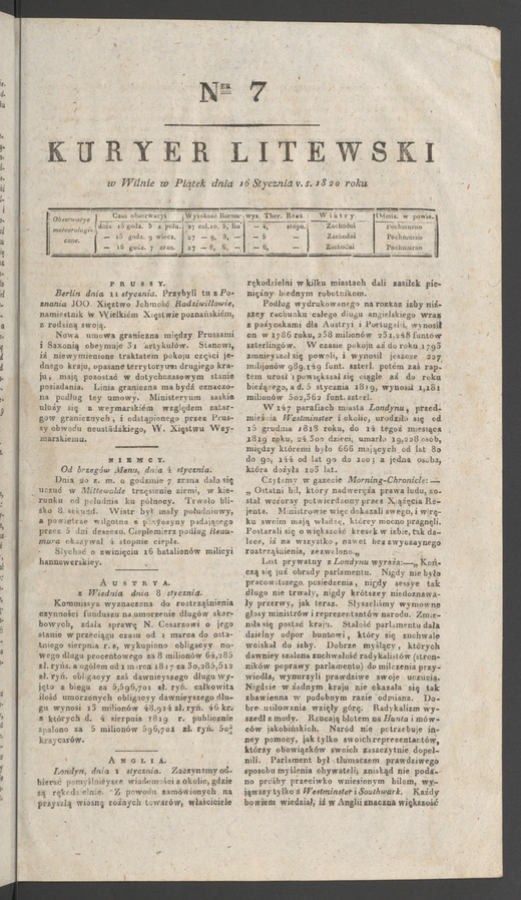 Kuryer Litewski. 1820, numer 7