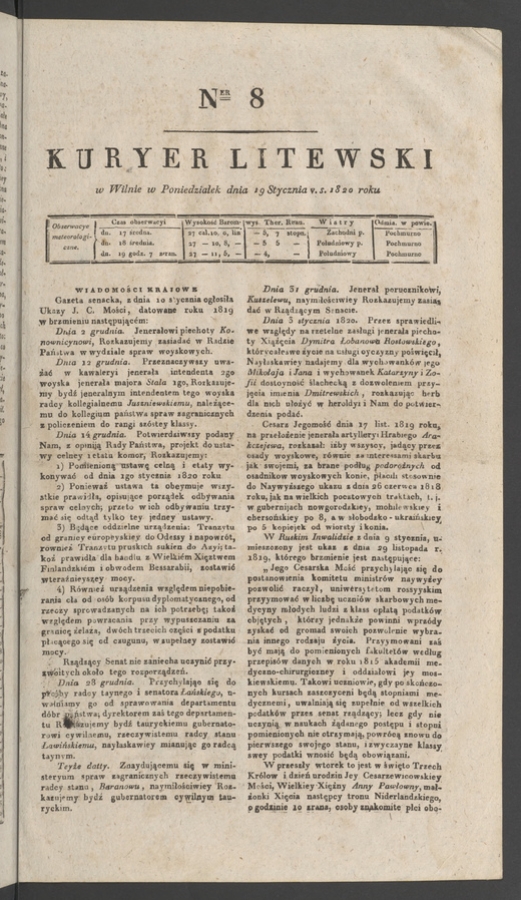 Kuryer Litewski. 1820, numer 8