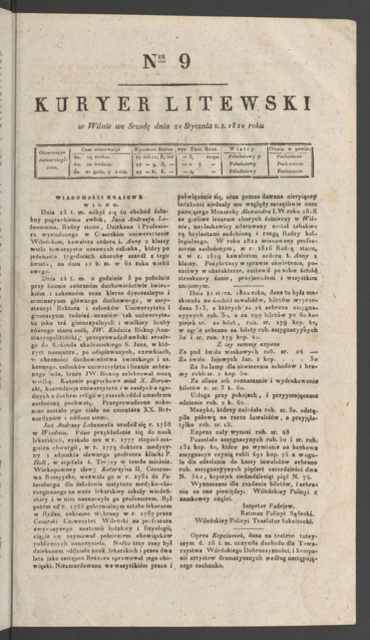 Kuryer Litewski. 1820, numer&nbsp;9